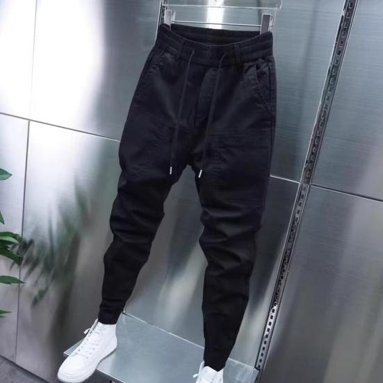 Pánské Cargo Kalhoty Volné Stahovací šňůrka na kotníky Pružný pas Jednobarevné Více kapes Fitness Streetwear Outdoor Cestování Sportovní kalhoty