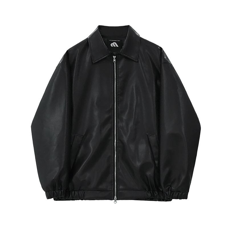 Simple Retro Lapel Leather Jacket for Men Spring Loose Motorcycle Leather Jacket Korean Style Trendy Handsome Jacket