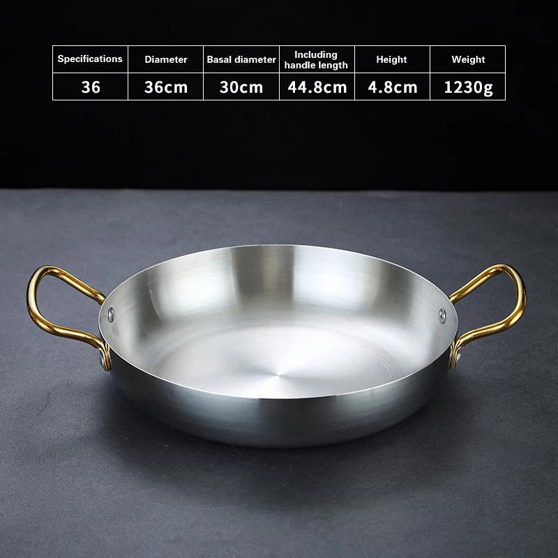 Španělský rýžový hrnec s mořskými plody Dvojuší zlatá pánev Miska na těstoviny Kulatý talíř na steaky panelas olla Nádobí na suché hrnce z nerezové oceli