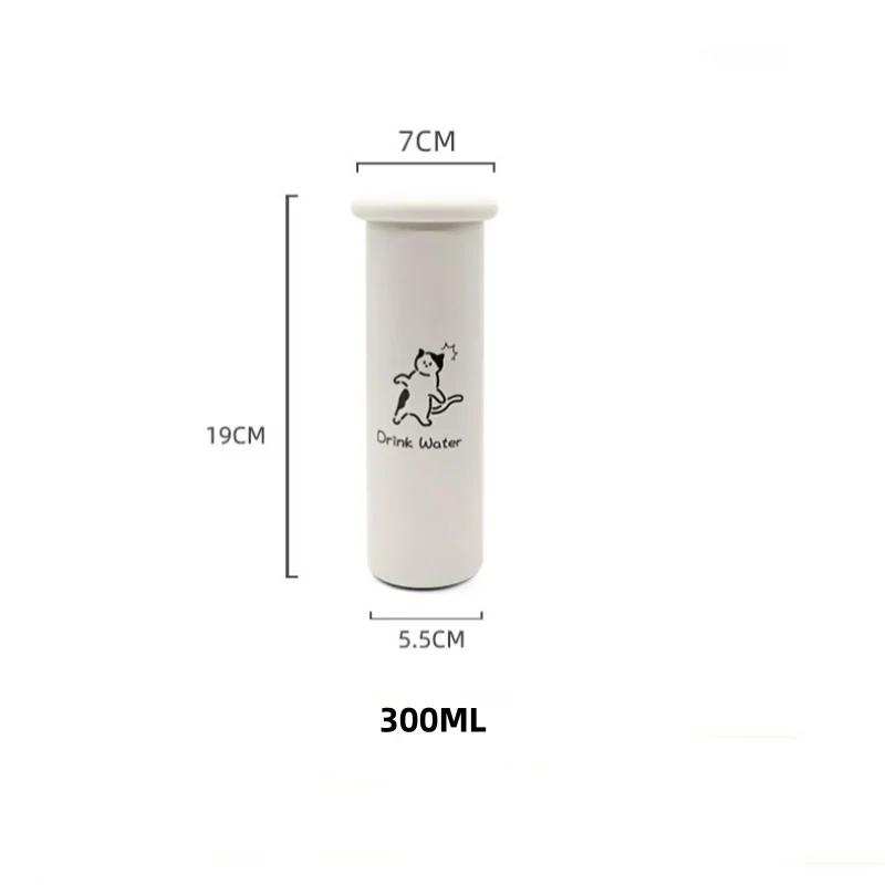 Portable 300ml Coffee Cup Straight Thermos Cup with Lid and Pattern Stainless Steel Thermal Insulation Leak-proof Milk Juice Cup