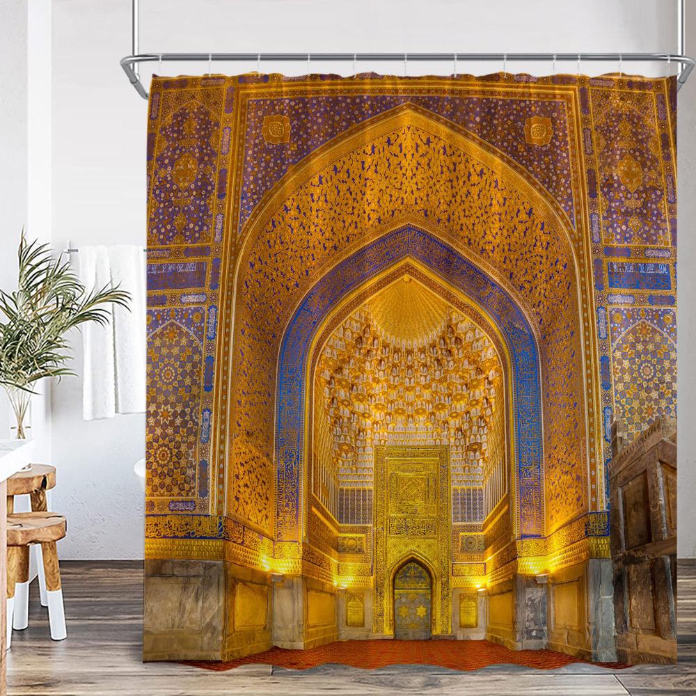 Vintage Moroccan Shower Curtain Ethnic Style Floral Art Retro Architecture Door Bathroom Curtain Polyester Home Decor With Hooks
