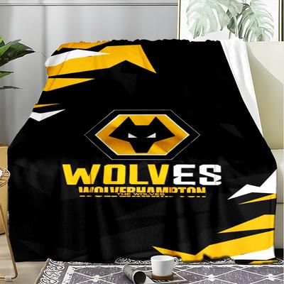 1 Stück Wolves Fußballclub Wappen Aufdruck Weiche Flanelldecke Überwurf für Schlafzimmer Wohnzimmer Sofa Camping Reise Fan Geschenke Weihnachtsgeschenke