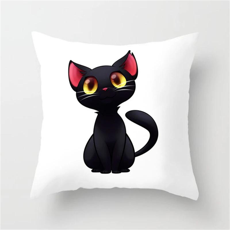 Black and White Funny Cat Cartoon Pillow Sofa Decoration Cushion Cover Car Living Room Bedroom Home Decor