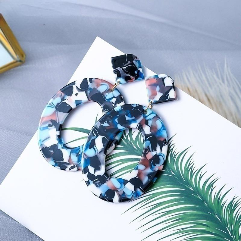 

Европейская и американская мода овальный цветной узор акриловые серьги-капли для женщин разноцветный