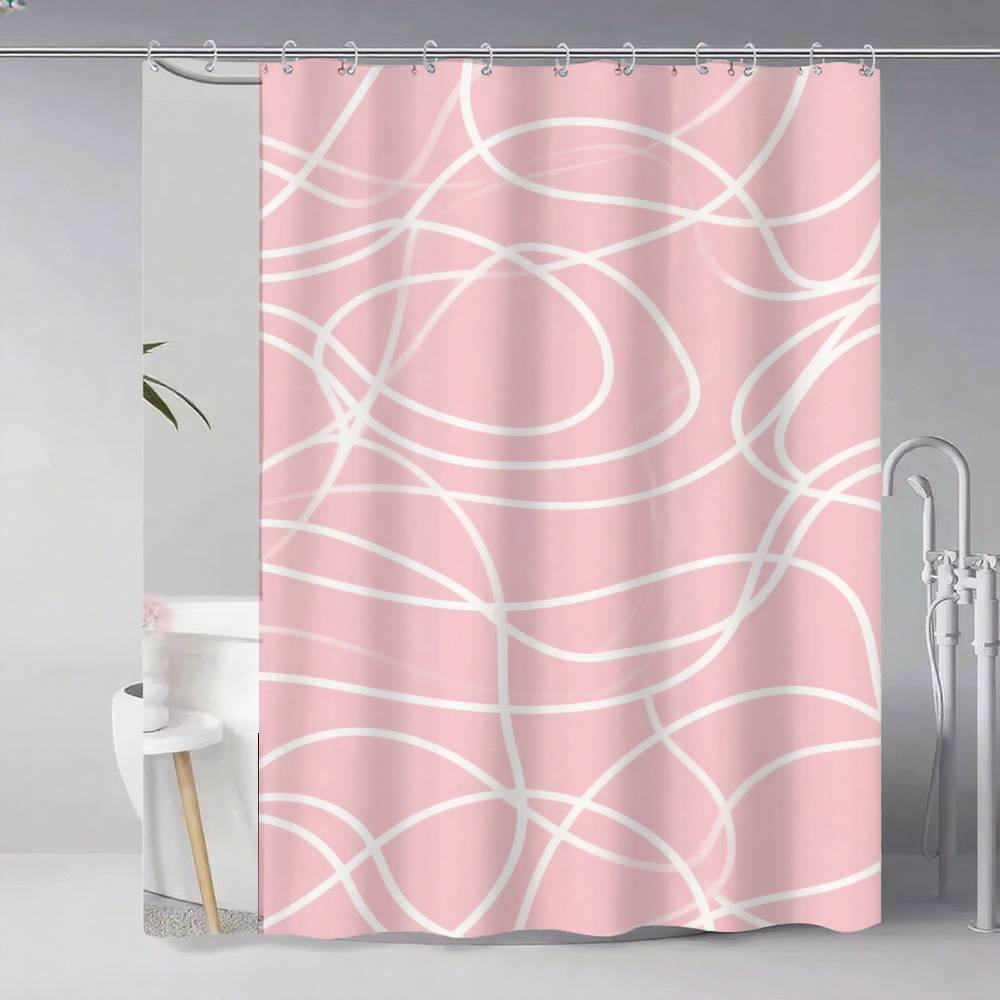 Soft Curvy Line Geometric Minimalist Patterns Shower Curtain, Bathroom Decorative Shower Curtain, Waterproof Curtain With Hooks
