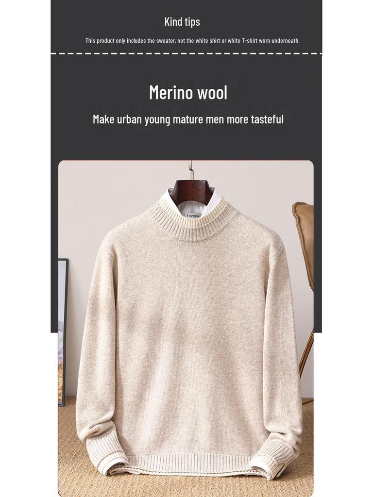 Men's Thickened Wool Sweater, Round Neck, Long Sleeve, Business Casual, Simple, Loose, Versatile Knit Outerwear, Base Layer