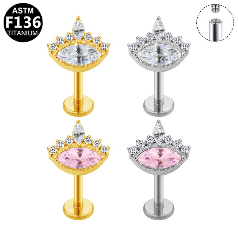 Gaibei G23 Titanium Tragus Piercing with Inner Thread and Water Drop Zirconia 3D Design