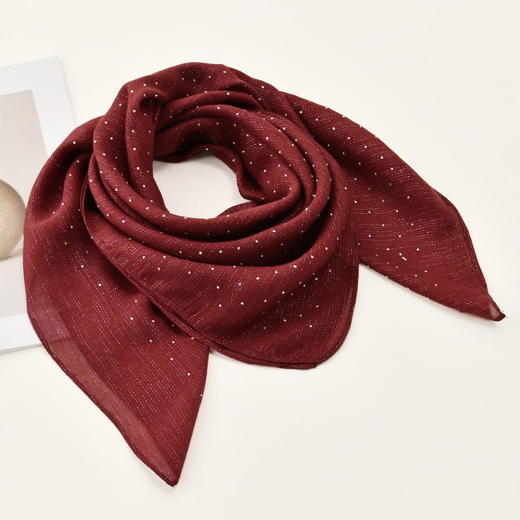 80*80Cm Muslim Square Scarf For Women Solid Hijab With Rhinestones Glitter Shimmer Cotton Headscarf Wrap Islamic Headband Turban