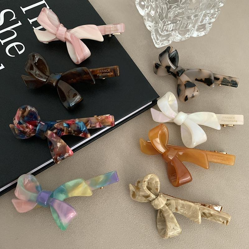 Koreanische Neue Retro Öl Eiscremefarbe Schleife Haarnadel Mode Essigsäure Entenschnabelspange Seitenpony-Spange Haarschmuck für Frauen