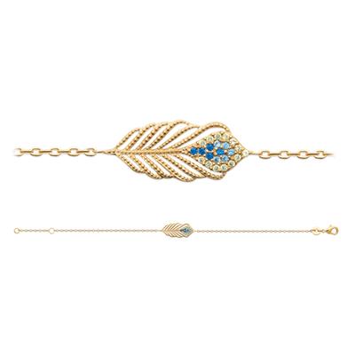 [R5757] - Gold Plated Bracelet 'Cléopatra' Golden Blue - 20x8 Mm (feather)