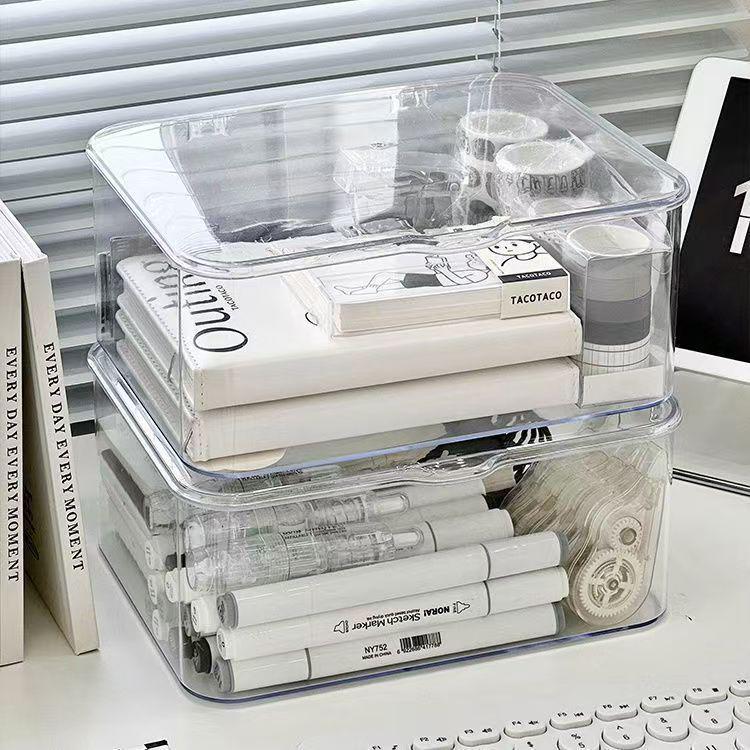 Transparente Acryl-Schreibtisch-Aufbewahrungsbox mit Deckel - Staubdichter Organizer für Büro, Schlafzimmer oder Wohnheim.
