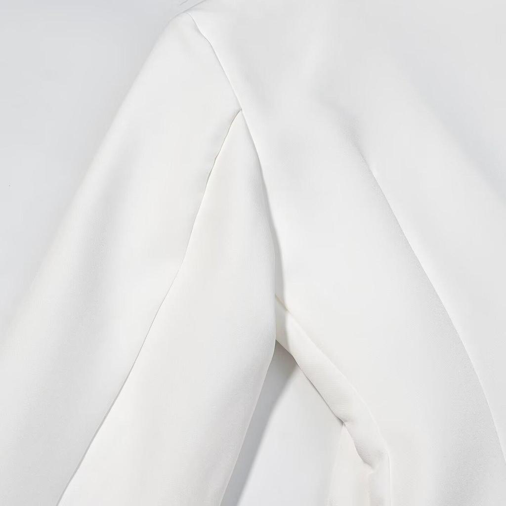 2025 Women's Fashion Double-Breasted Black & White Waist-Cinching Suit Jacket