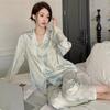 Sexy Nightwear Women Water Wave Pattern Fashion Pajamas Ladies Home Wear Two-Piece Cardigan Long-Sleeved Sleepwear Autumn Winter