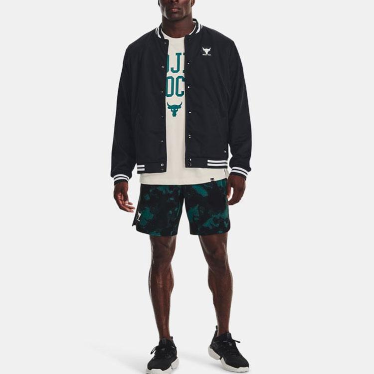Under Armour Project Rock Logo Print Straight Casual Shorts Men Bottoms Green 1377438-722