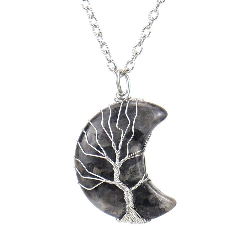 Natural Stone Amethyst Moon Tree Of Life Pendant Necklace, Wound And Wound Handmade Fortune Tree Crystal Necklace N571 Pure natural