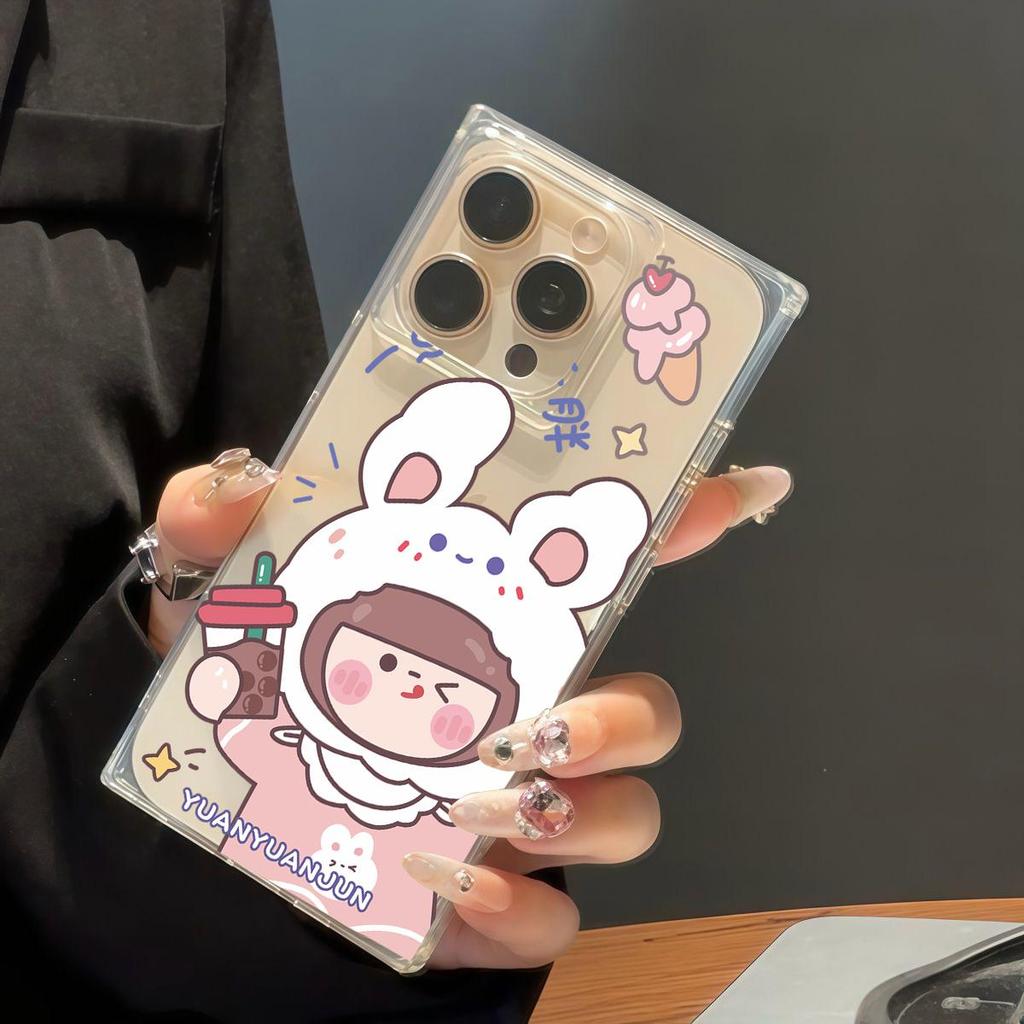 Clear Square Back Tube Case Protection For iPhone 14 Pro Max 11 15 Plus 16 ProMax 12 13 Anti-Oxygen,chubby Milk Tea Pattern Casing