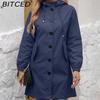 BITCED Autumn/Winter Water-Repellent Hooded Trench Coat Women's Casual Long Coat Loose Fit Plus Size Outdoor Rainwear