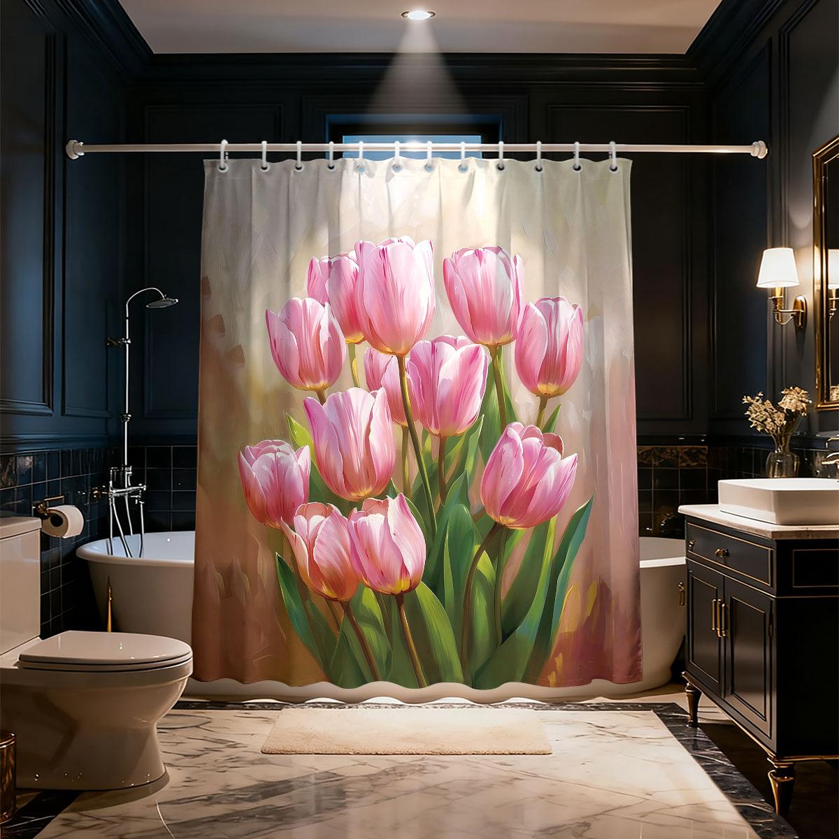 

1Pc Flower Print Waterproof Privacy Partition Shower Curtain, With 12 Hooks, Multiple Sizes, Machine Washable W60H190(CM)-1 Pcs