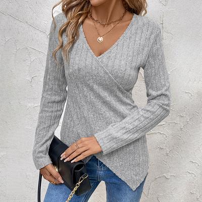 Women's Autumn and Winter Versatile Solid Color T-shirt Pit Strip Brushed V-neck T-shirt Top