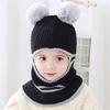 Children's Caps Boys Girls Knitted Woolen Beanie Hat Winter Baby Warm Hats With Scarf Cover For Kids 1-6 Year Windproof Cap
