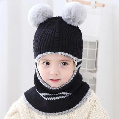 Kindermützen für Jungen und Mädchen, gestrickte Wollmütze, Wintermütze für Babys, warme Mützen mit Schalbezug für Kinder von 1–6 Jahren, winddichte Kappe