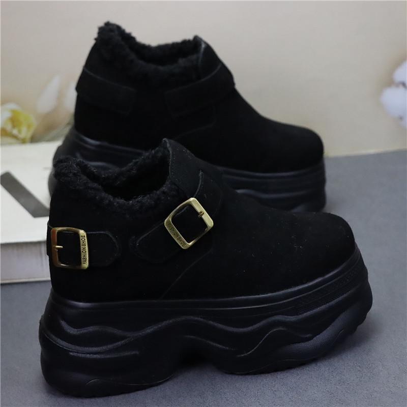 Fashion 12CM Suede Microfiber Leather Fashion Plush Autumn Boots Spring Women Ankle Boots Platform Wedge Flat Winter Chimney Shoes