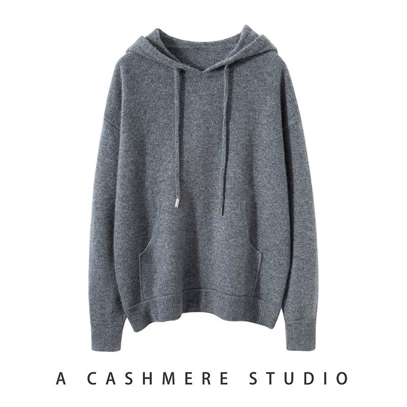Women's Hooded Cashmere Sweater - 2026 Autumn/Winter, Warm Base Layer, Gentle Style, Loose Fit, Solid Color