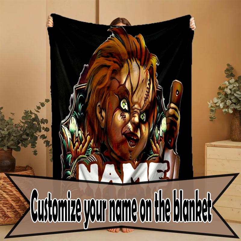 Custom Name Personalized Bride of Chucky Print Blanket, Home Decor, Bedroom, Sofa, Camping, Couch, Gifts for Birthday Christmas