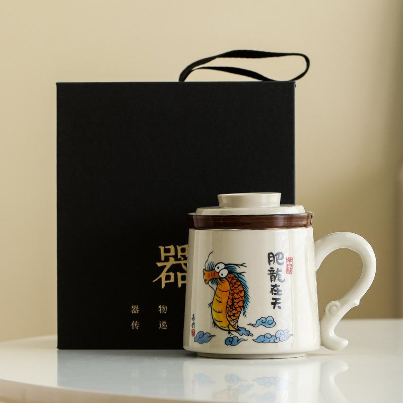 Cute Creative Ceramic Bubble Tea Cup Large Capacity Mug with Lid Filter Tea Separation Home Office Tea Cup