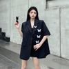 Blazer Nero a Maniche Corte Ricamato con Farfalle High Sense per Donna Estate Design di Nicchia Capo Esterno Completo Top