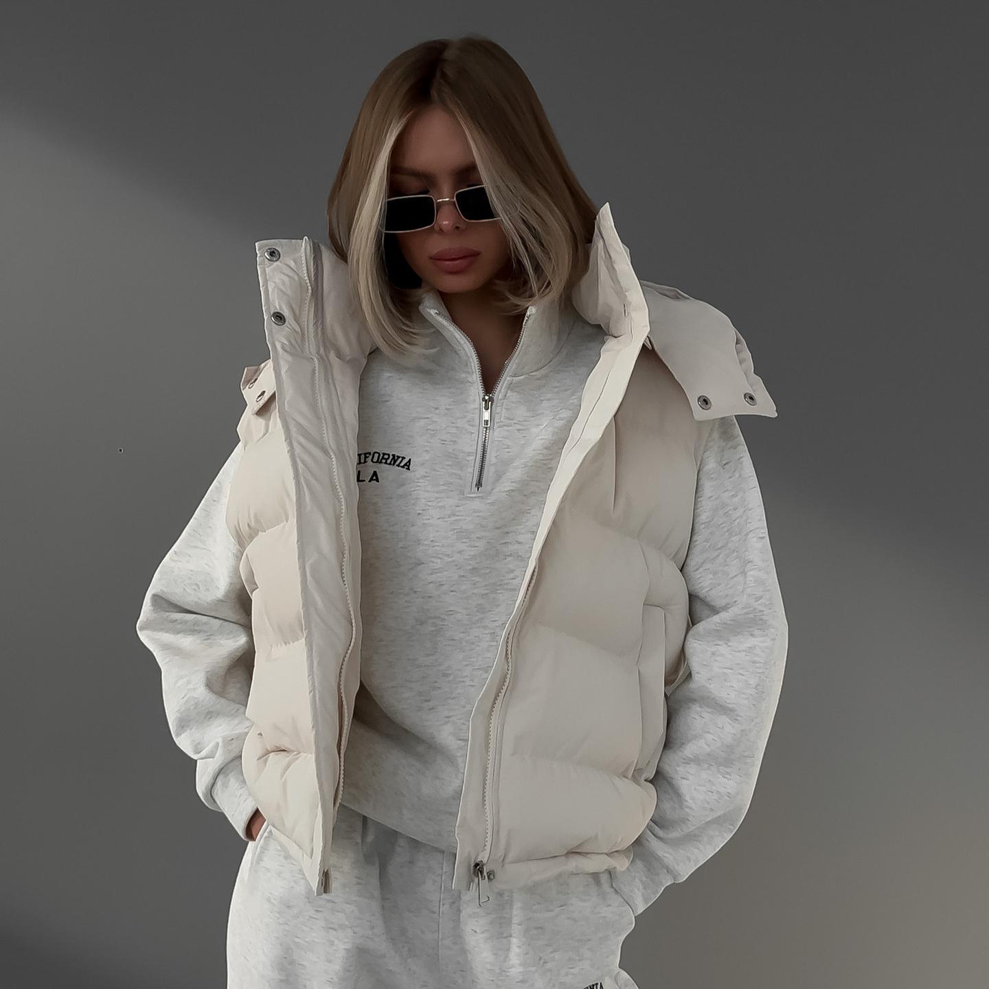 

Женский зимний свободный пуховик с капюшоном, легкий на молнии, с воротником-стойкой, безрукавка, утепленная куртка с карманами, теплая верхняя одежда для женщин L слоновая кость