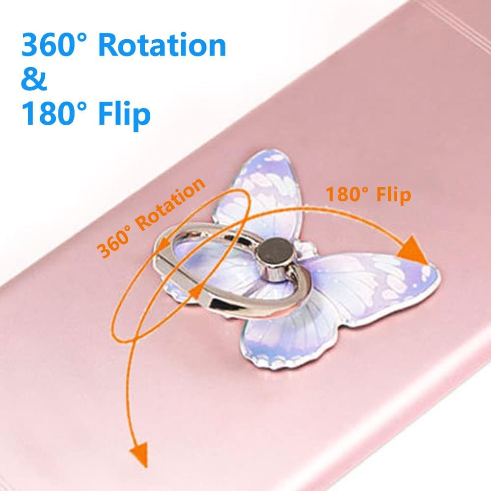 Cell Phone Ring Holder, Butterfly Phone Ring Grip Stand 360°Rotation Finger Ring Kickstand Compatible with iPhone,All Android Smartphone (Blue)