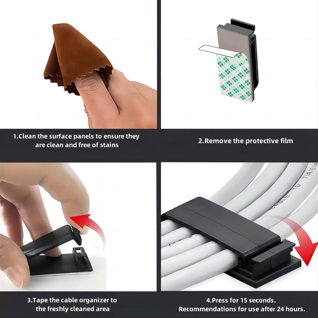 5pcs Self-Adhesive Cable Management Clips, Wire Holders for TV Computer Power Cords, Under Desk Home Office Car Cable Organizer