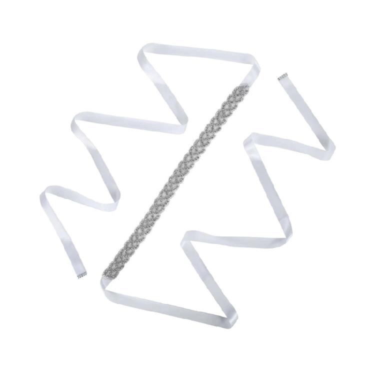 Элегантный атласный пояс-кушак, роскошный свадебный пояс со стразами для свадебных платьев и вечерних нарядов белый