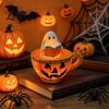 Kürbis Tasse Licht Geist Buch Lesen Lampe Buntglas Stil Halloween Nachtlicht Harz Gruselige Schlafzimmerlampe Nachttisch für Schlafzimmer Wohnzimmer