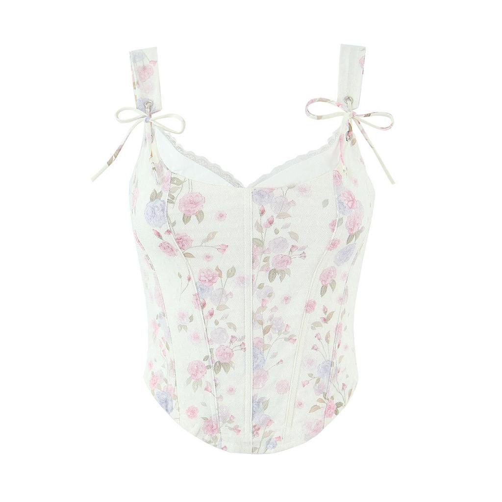 2026 Chic Lace Patchwork V-Neck Vest - Sweet Print, Sexy & Slim Fit