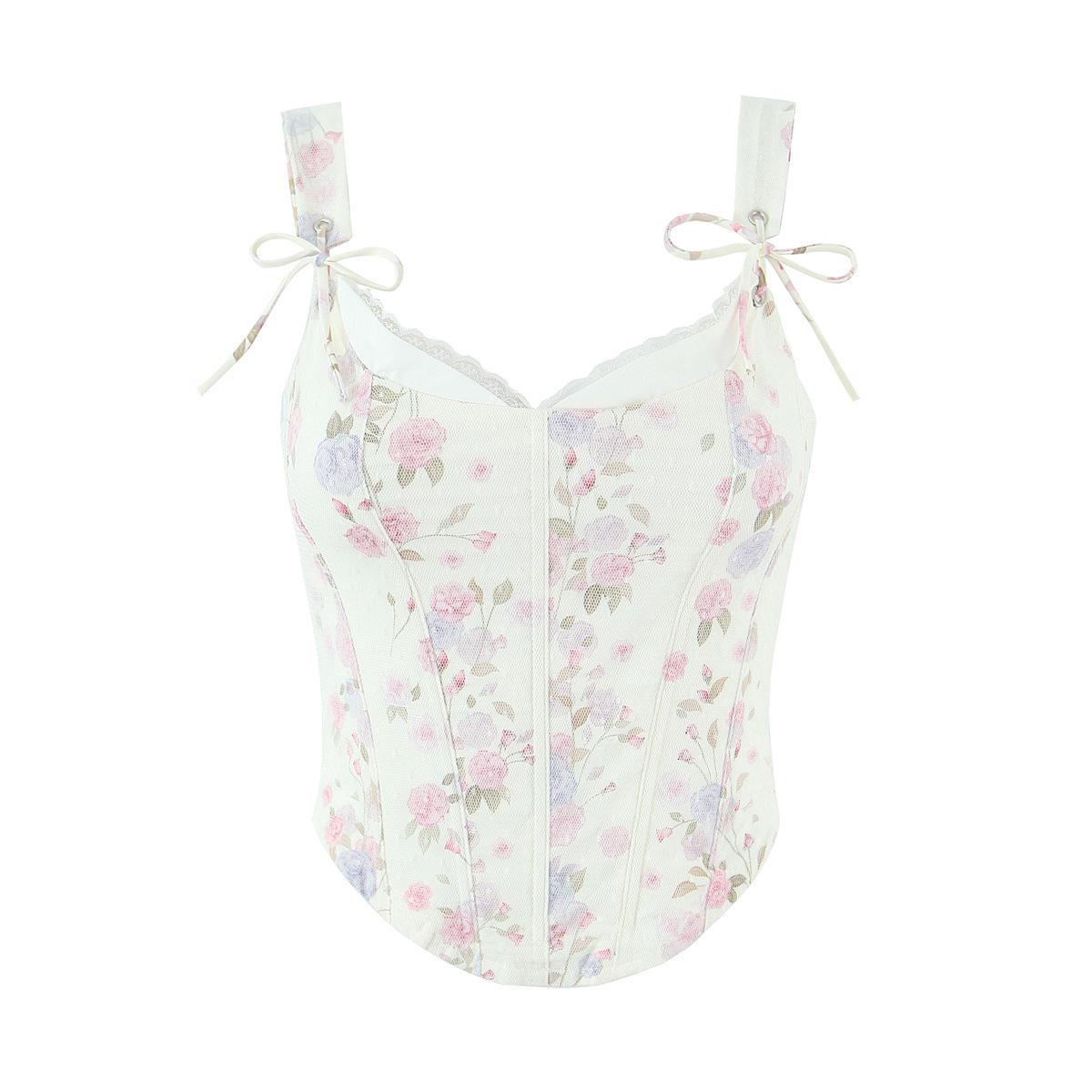 2026 Chic Lace Patchwork V-Neck Vest - Sweet Print, Sexy & Slim Fit Large