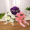 Simulation Bride Bouquet Flowers With Ribbon Romantic White Artificial Roses DIY Bridal Floral Bouquets Wedding Party Decoration