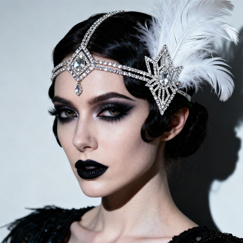 Vintage Cosplay Dress Headwear Crystal 1920s Hair Accessories Feather Headband Stage Performance