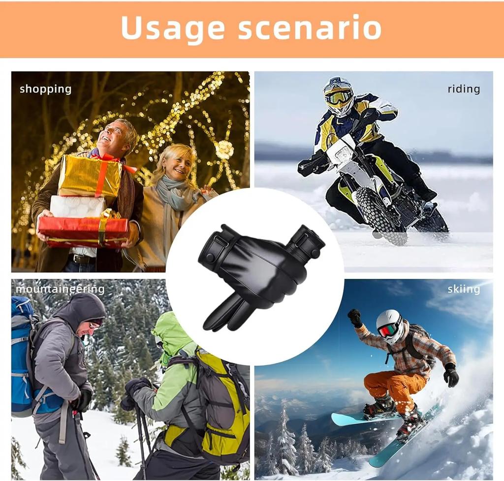 Motorradhandschuhe Winterhandschuhe für Herren Echte Lederhandschuhe Outdoor-Radfahren Echtes Schafsleder Warm halten Verstellbare Handschuhe