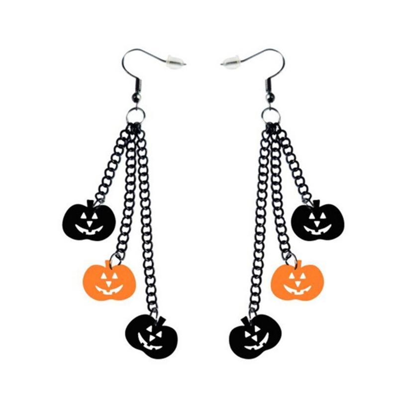 Skull Black Chain Earrings Halloween Ear Drop Earrings Stud Halloween Costume Accessories Hip Hop Ear Piercing Jewelry