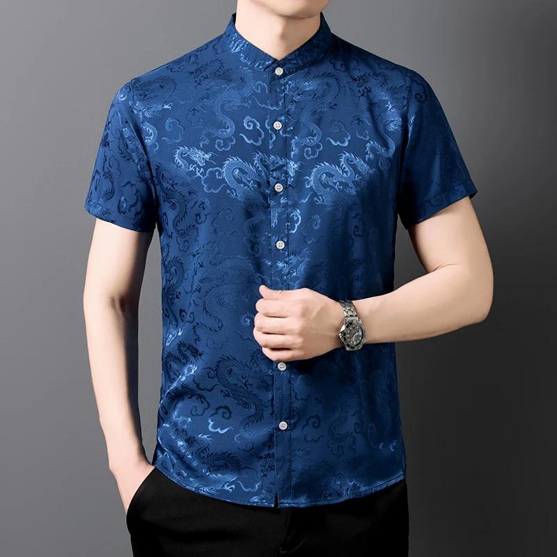 2026 New Summer Chinese Style Shirt Men Middle-Aged Hanfu Men's Stand Collar Slim Fit Short Sleeve Shirt Tang Suit Casual Tops