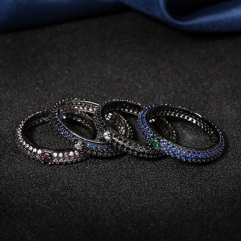 S Silver Colorful Zircon Black Gold Ring for Women Full Zircon Wedding Party Engagement High Quality Jewelry Ring Gift