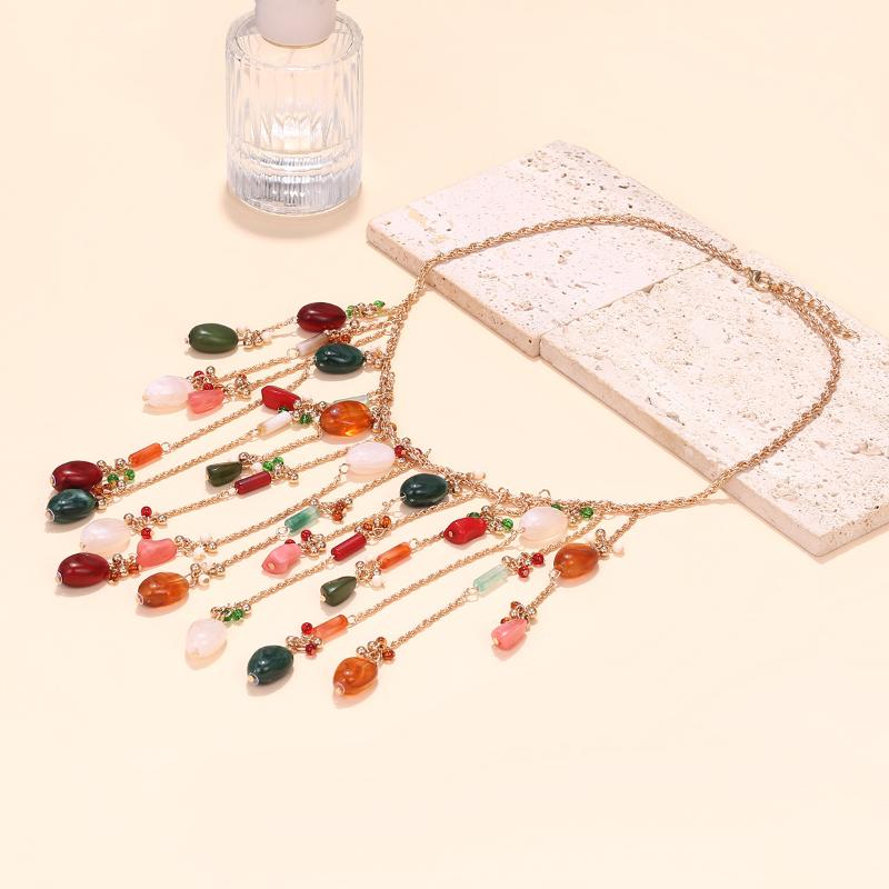 Personality Stone Beads Waterfall Long Tassels Necklaces For Women Fashion Handmade Beaded Necklace Jewelry Neck Accessories