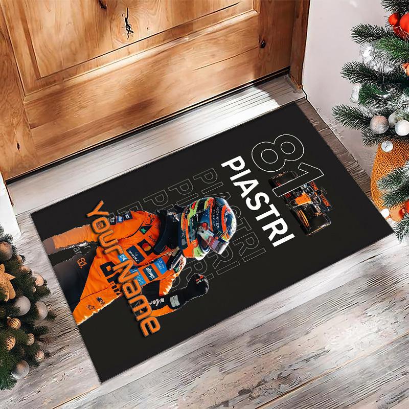 Lando Norris Crystal Velvet Rug, Custom Name Text Personalized Non‑Slip Floor Mat for Home Decor Gift