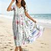 Women Loose Fit Bohemian Style Short Sleeve V Neck Dress with Gradient Floral Print Casual Summer Midi Dress