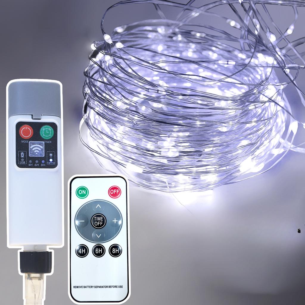 1 Pack USB Powered Fairy Lights htswith Remote & Timer,50LED Silver Wire, 8 Modes, Waterproof, Cool White Starry Lights for Party, Wedding, Christmas