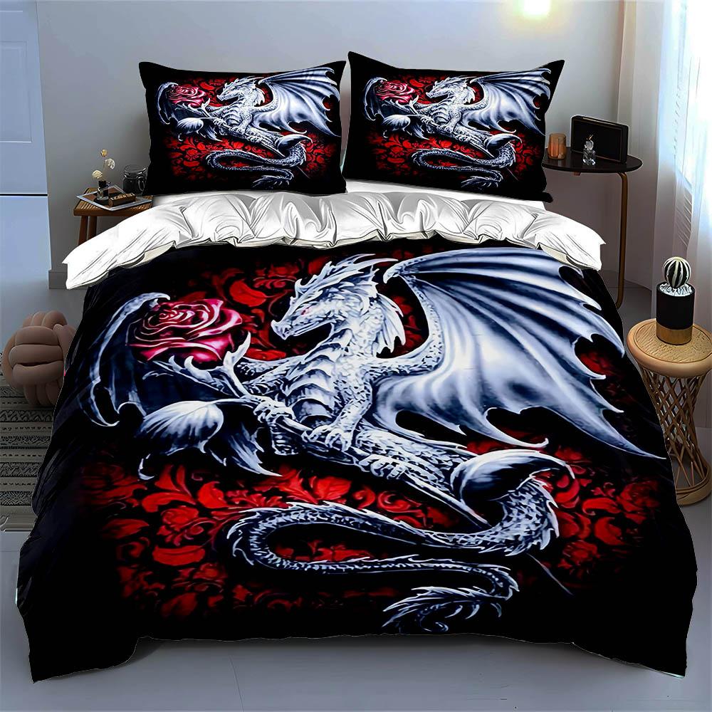 Silver Dragon Design Bedding Duvet Cover Sets Duvet Covers Pillowcases Gifts (1 * Duvet Cover 2 * Pillowcases, Without Duvet Insert)