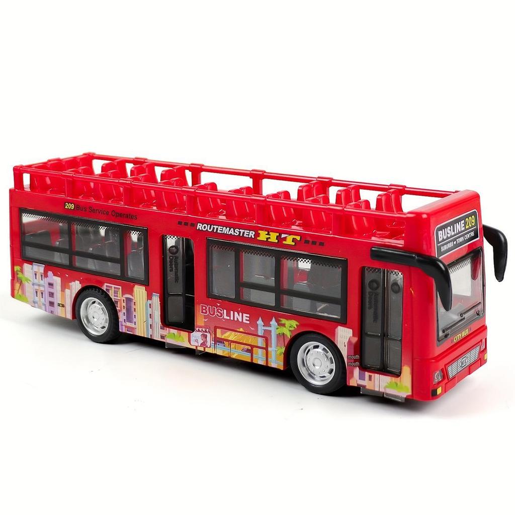 Children's Double-Decker Bus Toy: Convertible Police/Sightseeing Model with Openable Doors, Sound, Light & Inertial Motion