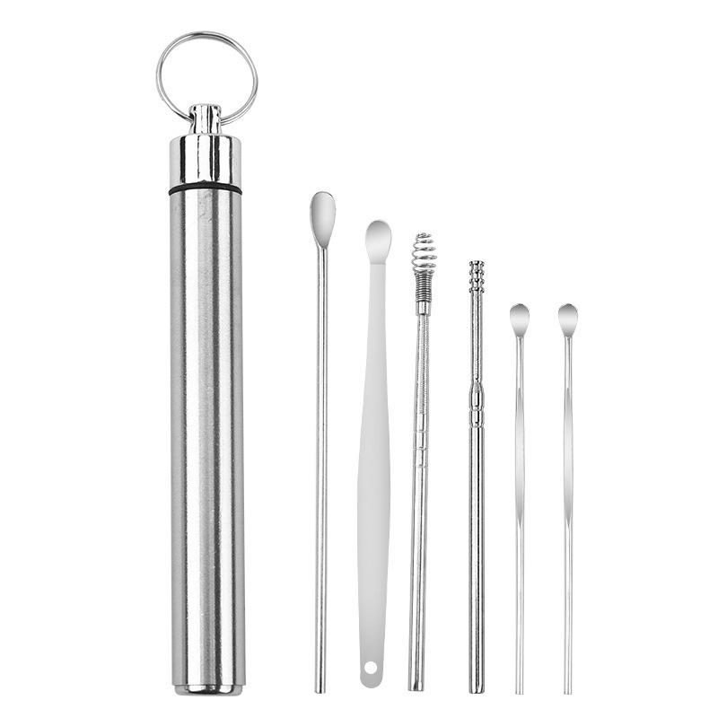 6PCS Stainless Steel Earpick Ear Cleaner Spoon Ear Care Cleaning Tool Earwax Removal Kit Ear Pick Vax Remover Cleanser Health